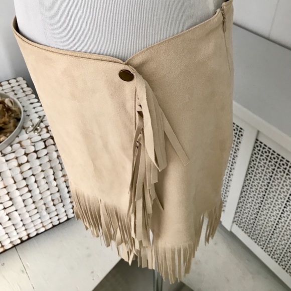 Vegan Suede Fringe Faux Wrap Skirt - Picture 2 of 6
